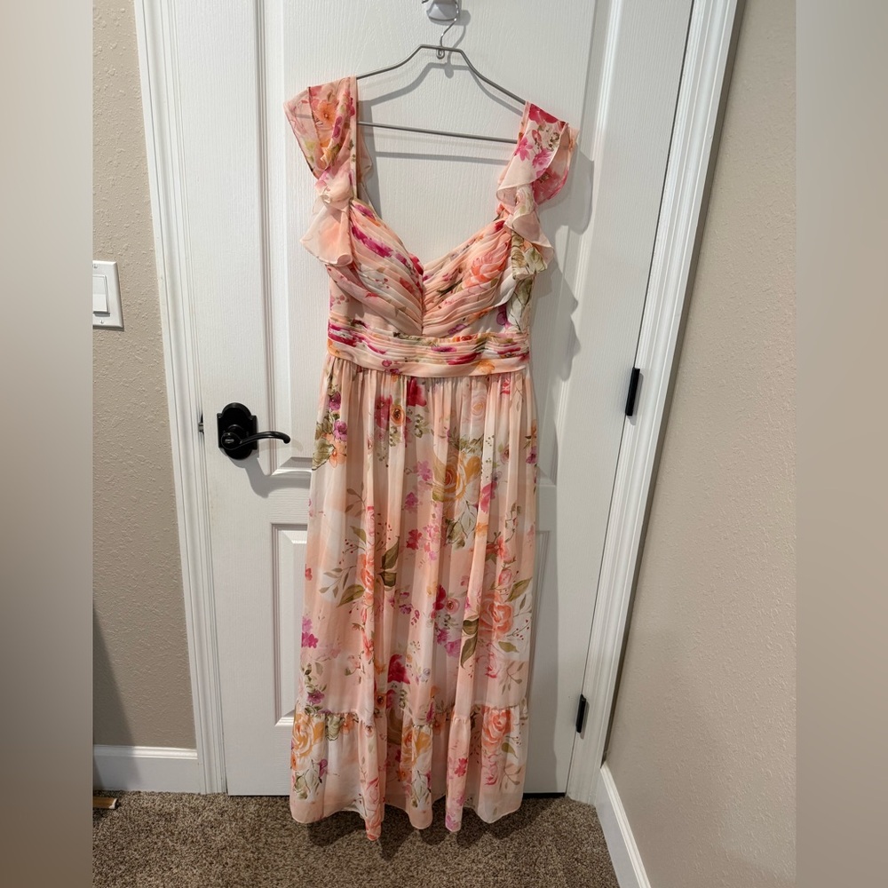 Azazie Anaya Abstract Bouquet Floral Pattern A-Line Maxi Chiffon Dress - Picture 6 of 14